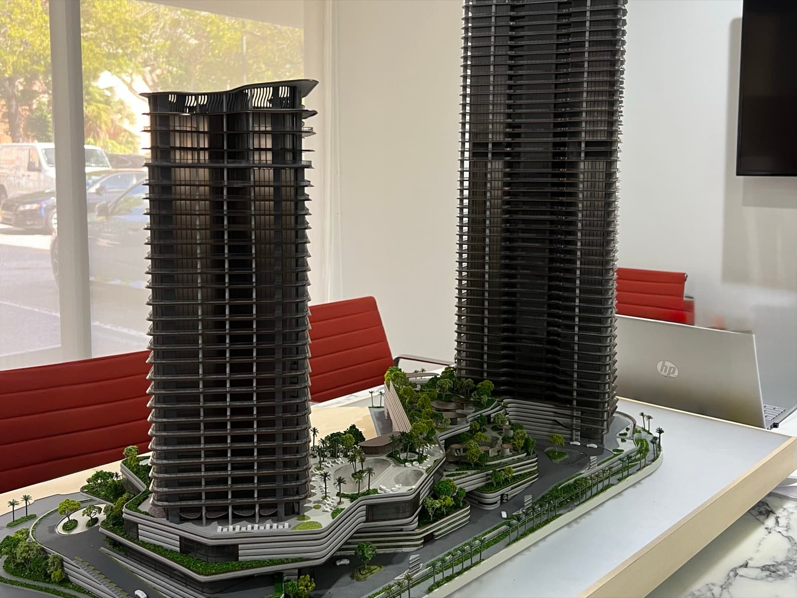 Scale model of a residential tower development